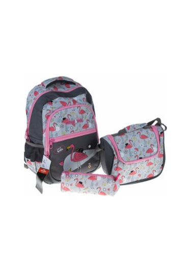 Kids Flamingo Temalı 2 Gözlü İlkokul Çantası 2 Li Set Beslenme Çantalı Çok Renkli