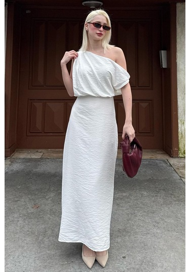 Madmext Madmext Beyaz Düşük Omuz Elbise Mg2349 Beyaz