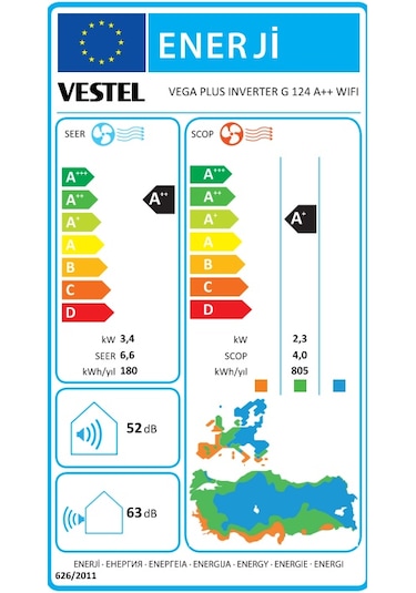 Vestel Vega Plus Inverter G 124 A++ WIFI Klima