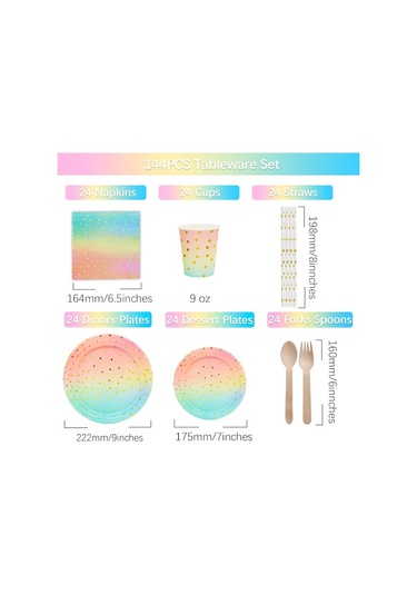 168 Parçalı Pembe Parti Malzemeleri, 24 Kişilik Tek Kullanımlık Tabaklar, Kağıt Tabaklar, Bardaklar, Peçeteler, Pipetler, Tahta Çatal Kaşıklar İçerir