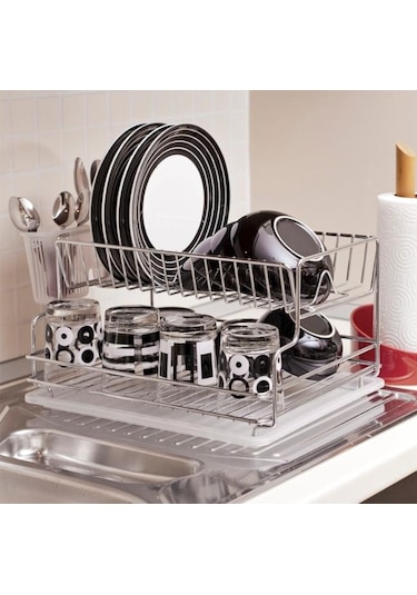 Geseus Home İki Katlı Tabaklık Bulaşıklık Krom Şeffaf Kb005