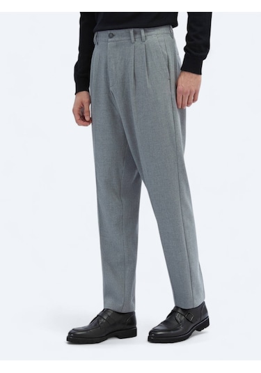 Gri Dokuma Carrot Fit Casual Pantolon Gri