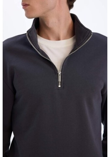 DeFacto Comfort Regular Fit Rahat Kalıp Fermuarlı Dik Yaka Basic Düz Sweatshirt X7405AZ24AUAR214 DeFacto Comfort Regular Fit Rahat Kalıp Fermuarlı Dik Yaka Basic Düz Sweatshirt X7405AZ24AUAR214