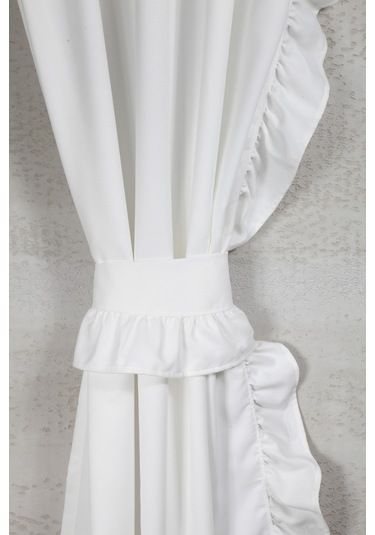 Poli Perde Çift Kanat Dikey Fırfırlı Beyaz