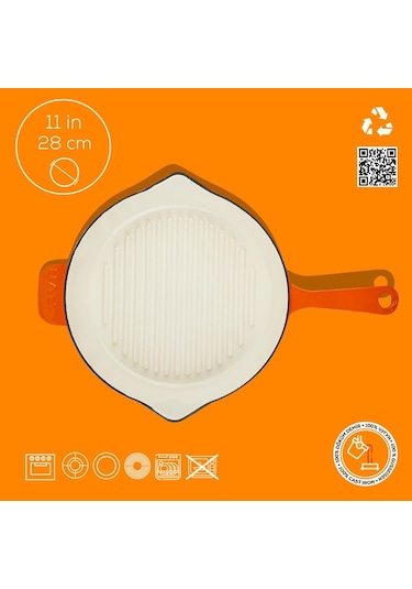 Lava Döküm Yuvarlak Izgara Tavası Döküm Demir Yekpare Saplı Edition Serisi Çap Ø 28cm Turuncu