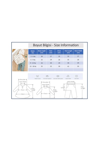 Figürlü 3'lü Şapkalı Unisex Bebek Takımı Su Yeşili