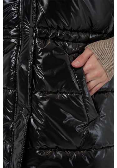 Kadın Parlak Şişme Yelek 5218 - Siyah Siyah