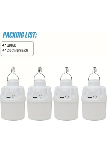 Userfriendly11 Lihangstar 4 Adet Usb Şarjlı Kamp Lambası Asma Kancalı 200 Lümen Beyaz beyaz