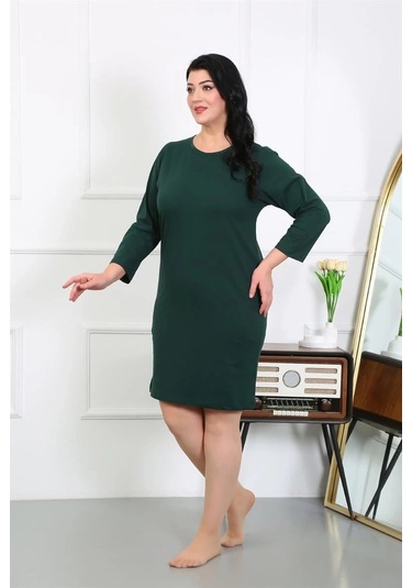 Giyim Kadın Büyük Beden Penye Gecelik Ev Elbisesi Zümrüt Yeşili Zümrüt Yeşili