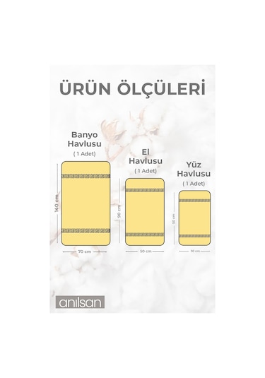 %100 Pamuk 3'lü Mavi Greek Havlu Seti - 1 Adet El Havlusu 1 Adet Yüz Havlusu Ve 1 Adet Banyo Havlusu Mavi