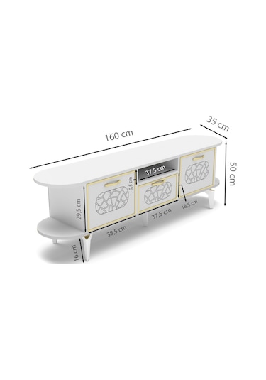 Tv Sehpası Mira Gold 5032 Beyaz 160 Cm 35 Cm 50 Cm Beyaz