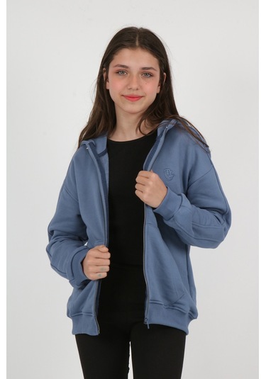 Toontoy Kız Çocuk Nakışlı Hırka İndigo