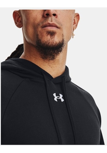Erkek UA Rival Fleece Kapüşonlu Üst 1379757-001 Siyah - Beyaz