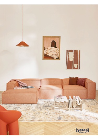 Most Mollis Plus 3 Modül Sol Köşe Koltuk Kiremit Keten Kumaş Yumu