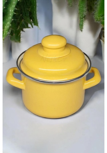 Nishev İtalyan Emaye Mini Derin Tencere 12 Cm 900 Ml Sarı Sarı