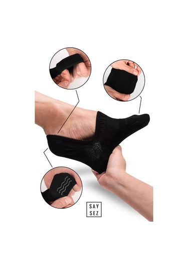 Bambu Kadın Babet Siyah-beyaz-gri Çorap Dikişsiz Görünmez Kaydırmaz Topuk Silikonlu Premium 6'lı Set Renkli