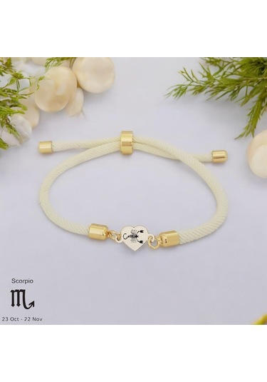 Archin Akrep Burçlarına Özel Kalp Figürlü 14 Ayar Altın Plakalı Beyaz Örgülü Hediye Bileklik-478burç Akrep