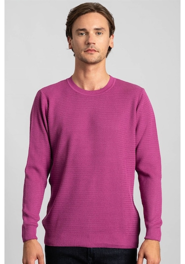 Tudors Slim Fit Dar Kesim Armürlü Erkek Kazak-22273 Lila