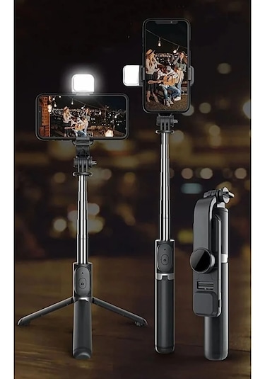 Led Işıklı Kablosuz Bluetooth Selfie Tripod 100 Cm Katlanabilir Monopod Telefon & Gopro Uyumlu