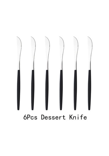 6 Adet Siyah Altın Tatlı Bıçak Seti Meyve Bıçağı Yemek Takımı Çatal Bıçak Takımı Ayna Paslanmaz Çelik Mutfak Sofra Takımı Sofra Gümüş Siyah & Gümüş Gümüş - Siyah