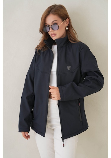 Su Ve Rüzgar Geçirmez İçi Polarlı Kadın Softjel Mont Lacivert