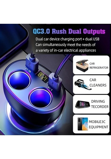 Trendooze 360 Derece Dönebilir 2usb Gaojunshop01 Çoklu Şarj Cihazı Telefon Ve Araç İçin