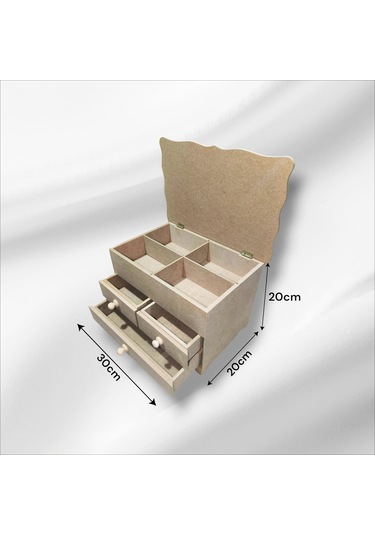 Ahşap-boyanabilir-bölmeli-çekmeceli- Takı-makyaj-organizer Kutu