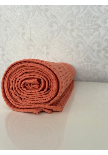 Premium %100 Pamuk Çift Kişilik Yazlık Pike, Yatak Örtüsü,terletmez Kumaş Turuncu Renk 240x200cm Turuncu