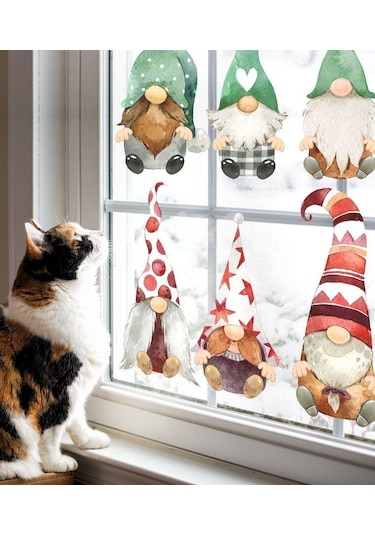 MSticker Yılbaşı Sevimli 6'lı Cüceler Çocuk Odası Cam Duvar Sticker Seti