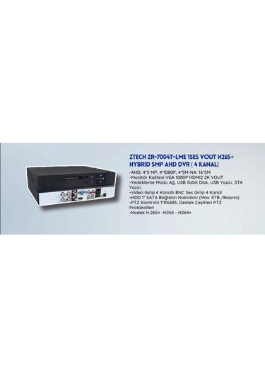 Ztech Zr-7004t-lme Kayıt Cihazı 5mp 4 Kanal Xvr