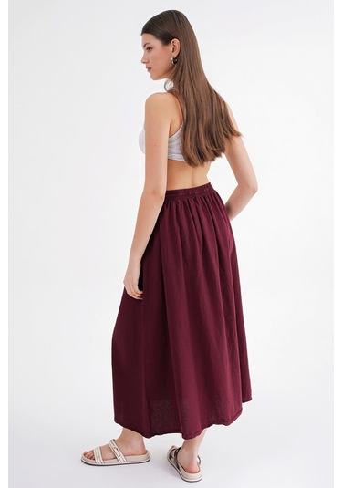 4633 Kadın Yandan Cepli Parçalı Etek Bordo Bordo