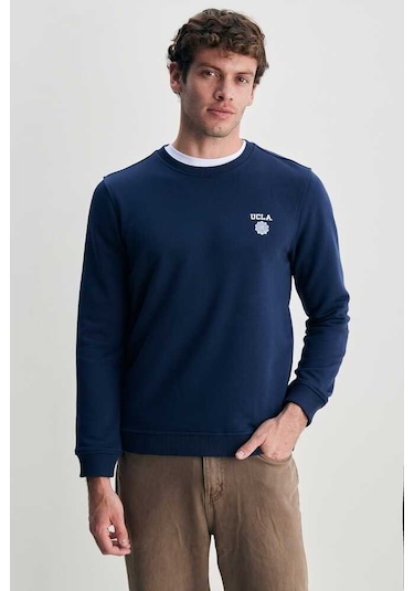 Ucla Valley Lacivert Bisiklet Yaka Baskılı Standard Fit Erkek Sweatshirt Lacivert