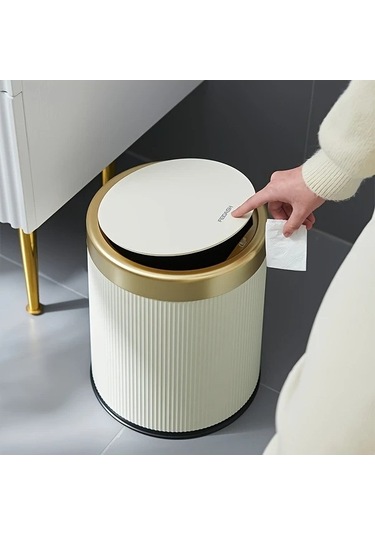 Fastbuy Dream011 Krem Beyaz Silindirik Çöp Kutusu, Açılır Kapaklı Kova, Ev Ve Ofis İçin, 1 Adet Beyaz - Krem