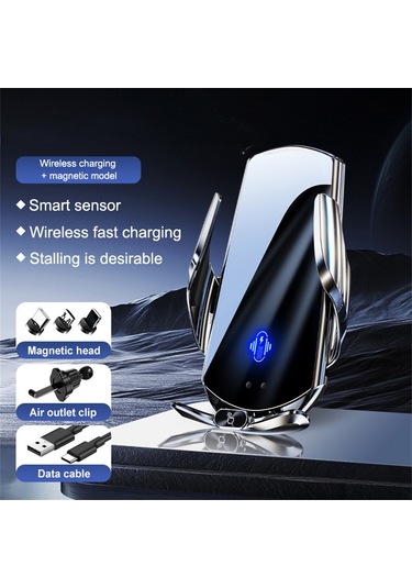 Q15 Araç Hava Firar Dağı Manyetik Kablosuz Şarj Standı Telefon Tutucu Gümüş