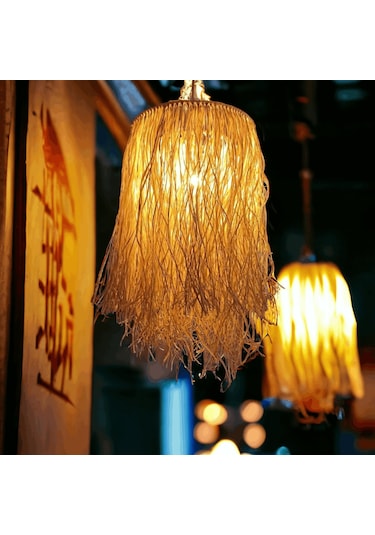 Hasır Doğal Saçaklı 28 Cm Dekoratif Rafya Avize Sarı