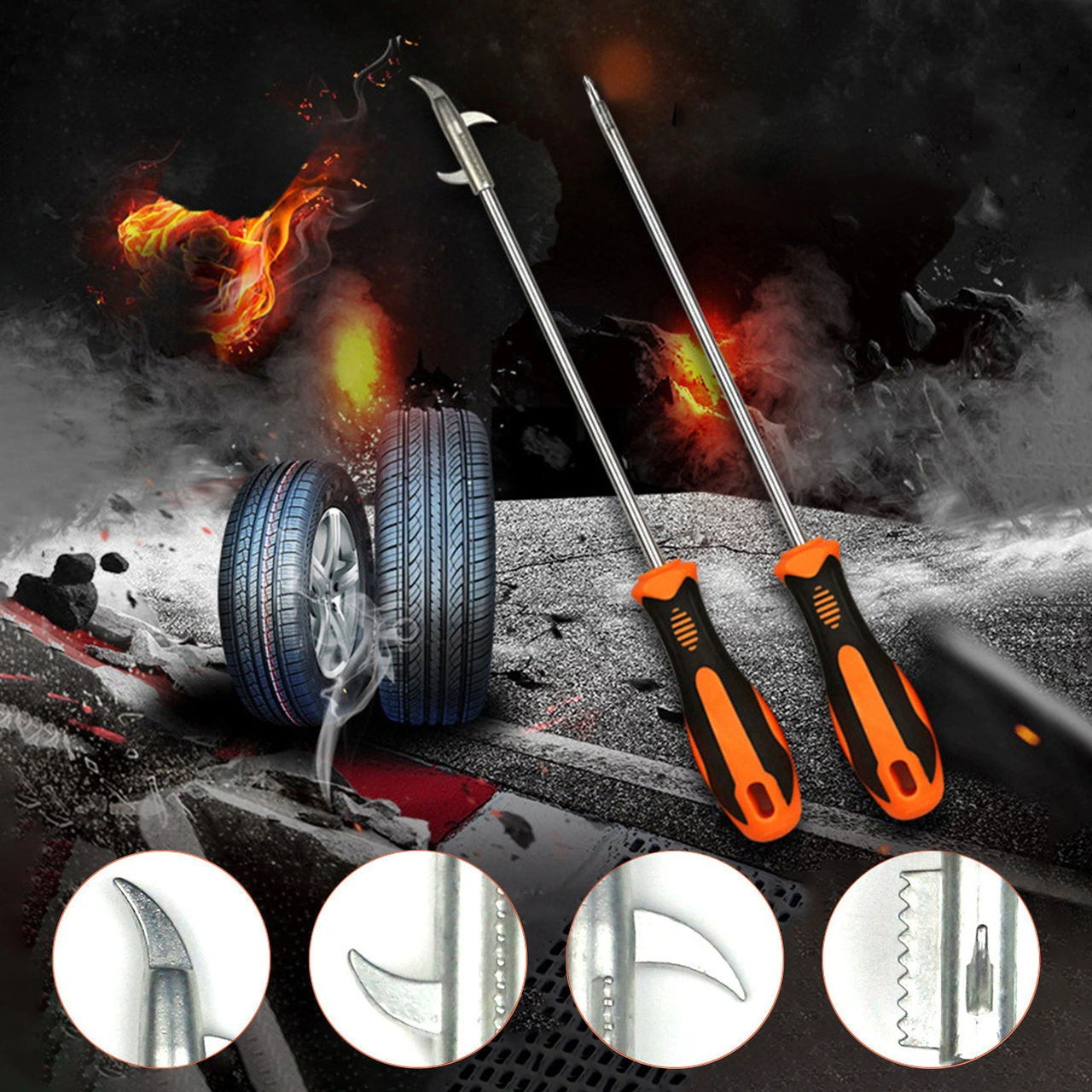 Neevoyu Taş Ve Çakıl Temizleyici Araç, 3 Yönlü Zincirli Kanca, Çapraz Tornavida İle Kombine, Taşınabilir Lastik Bakım Aleti