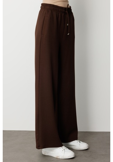 Mizalle Beli Lastikli Yumuşak Dokulu Kahverengi Jogger Panton Kahverengi