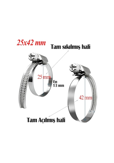Paslanmaz Çelik Hortum Boru Tesisat Kelepçesi 5 Adet 25x40 MM