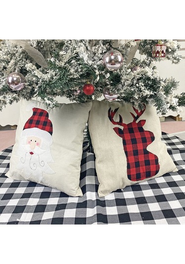 Neevoyu Kumaş Döşeme Kırmızı Pembe Yeşil Kare Desenli 43x43 Cm Yastık Kılıfı Multicolor