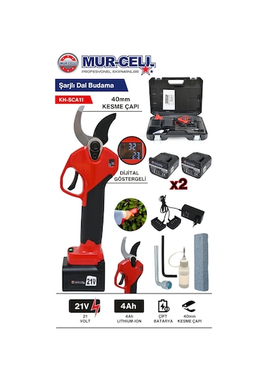 Kh-sca11 Dijital Göstergeli Çift Bataryalı Makas Çapı 40mm 21v 4ah Şarjlı Dal Budama Makası
