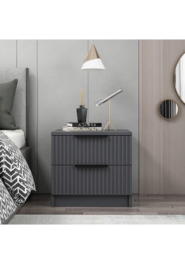 Kale Plus Komodin 2 Çekmece Antrasit Mebran Çizgili