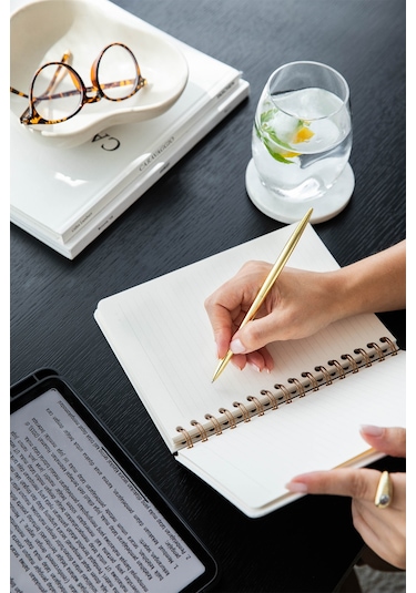 A5 Spiralli Sert Kapak Keten Çizgili Tarihsiz Not Defteri Siyah Siyah