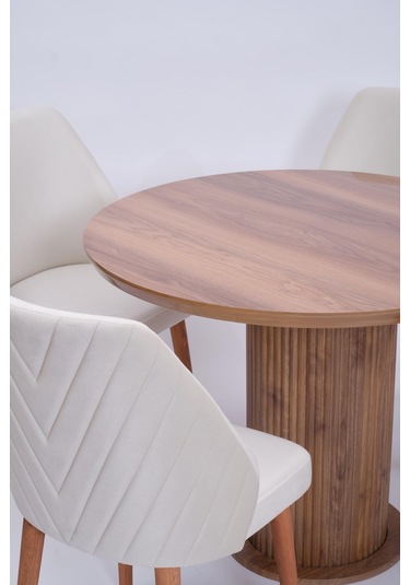 Bohem Ihlamur Yuvarlak Lak Panel Mutfak Masa Takımı 100cm Ceviz