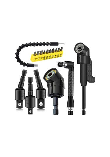 Xurunkeji 17 Adet Esnek Matkap Ucu Uzatması, 3 Adet Döndürülebilir Soket Adaptörü, 3 Adet Dik Açı Matkap Aparatı, 10 Tornavida Ucu