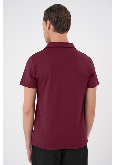 Comfort Fit Polo Yaka Esnek Pamuk Casual Bordo Tişört Ts 886 Bordo