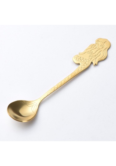 Konesam 304 Çelik Deniz Kızı Desenli Altın Renkli Çay Kahve Kaşığı, Ev Partisi Hediyelik Spoon, Opp Çanta İle Paketli Diğer