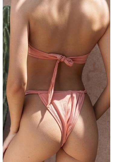Bunga Büzgü Detay Kalın Bantlı Somon Bikini Altı Somon