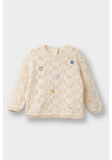 Defacto Kız Bebek Bisiklet Yaka Çiçekli Pamuk Akrilik Triko Kazak G2317a525wner120 Ekru-er120