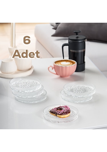 Porsima Gardenya Desenli 12 CM Dik Tabak Cam Servis Tabağı 6'lı