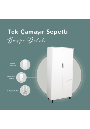 Çok Amaçlı & Tek Çamaşır Sepetli Banyo Dolabı Beyaz